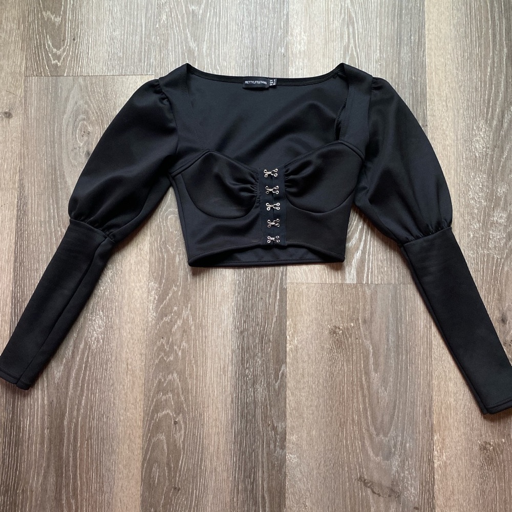PrettyLittleThing black gothic crop shirt